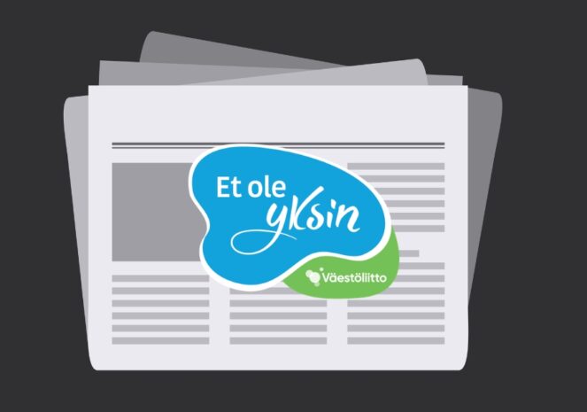 Lehden etusivumainen ikoni. Et ole yksin -logo.